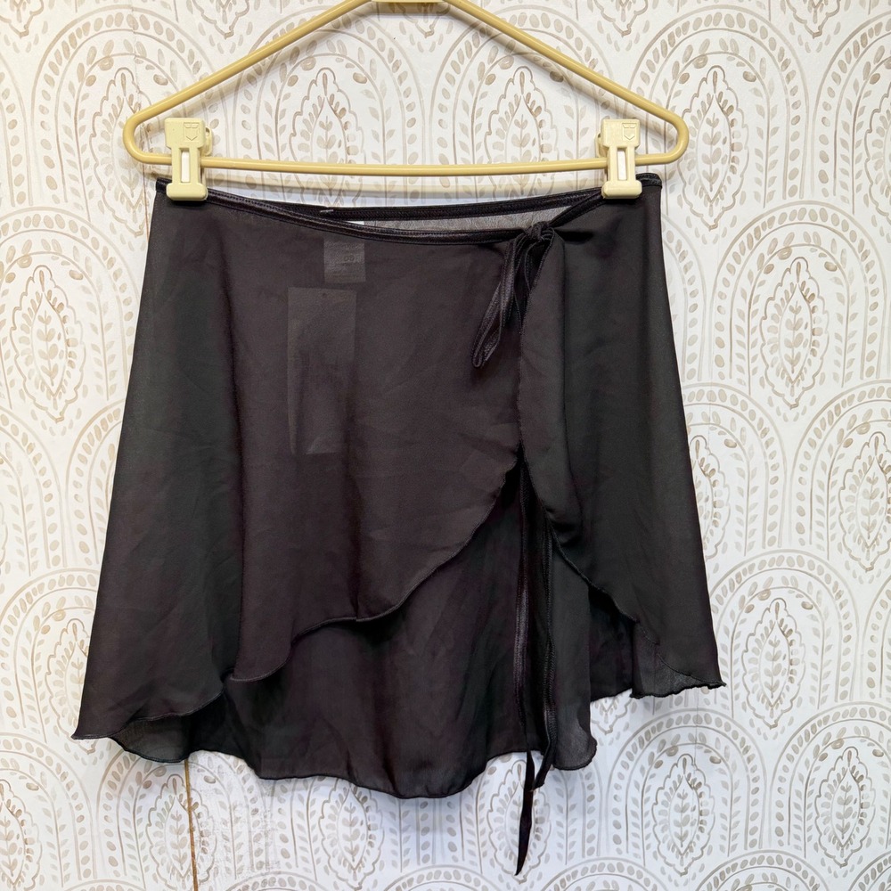 Natalie Dancewear Wrap Skirt Women OS Black Sheer Chiffon Ballet N69 New